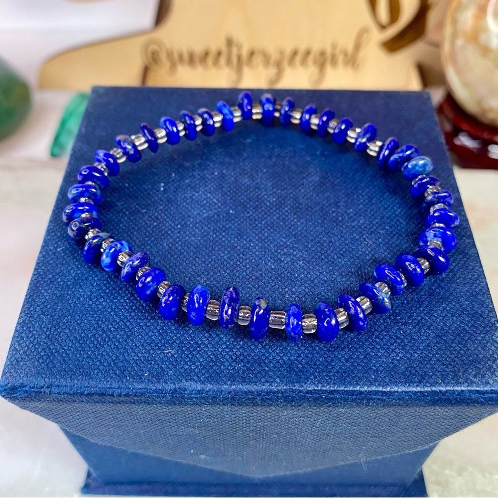 Natural Blue Lapis Lazuli Stone of Truth & Wisdom Chip Bead Bracelet